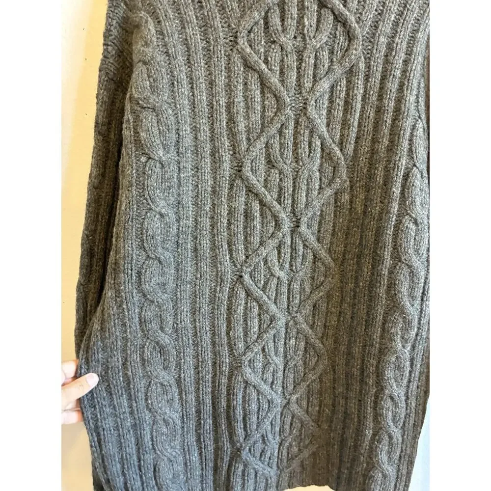 VTG Mens L Turtleneck Fisherman Gray Wool Sweater Diamond Chunky 100% Lambswool